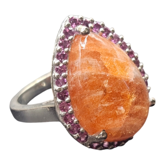Sunstone and Garnet Ring - Picture 2 of 4